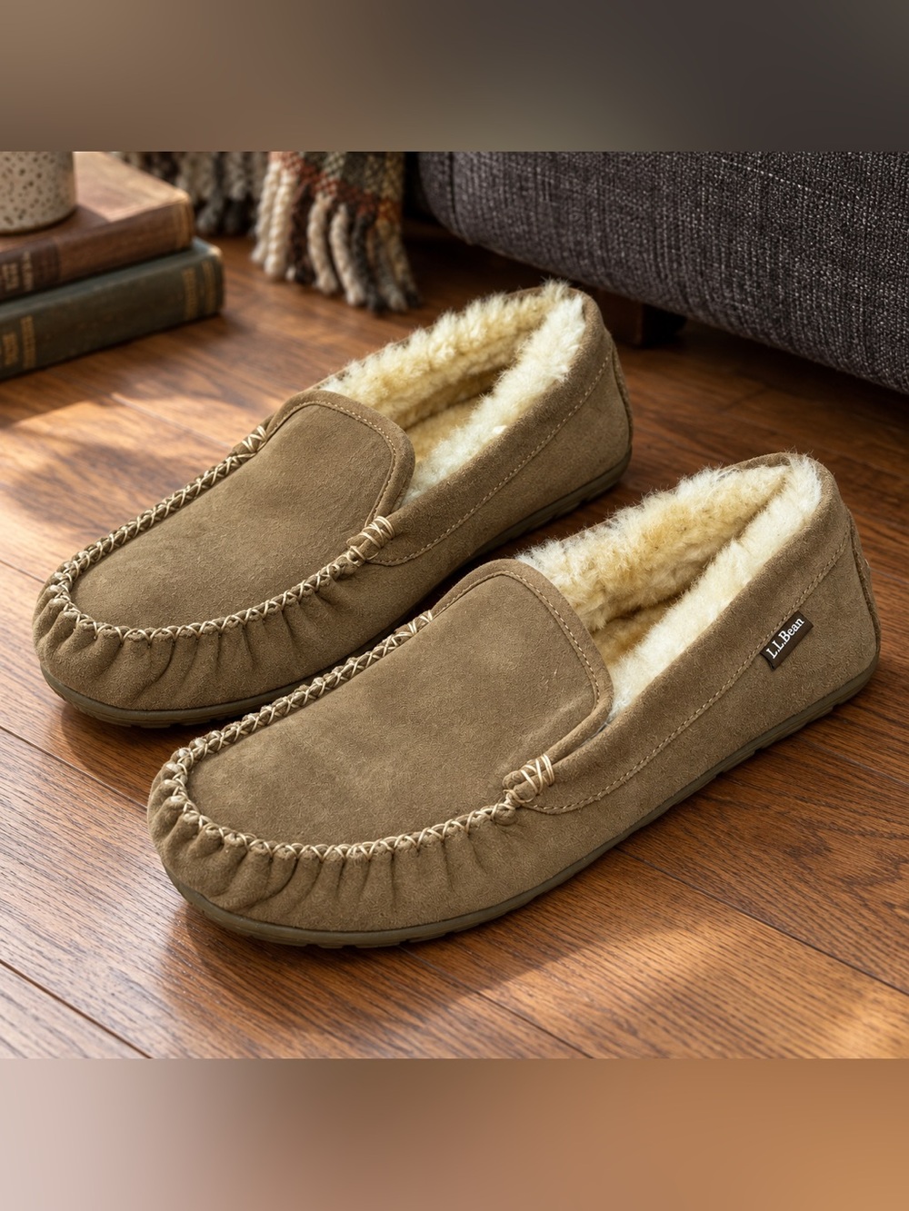 L.L.Bean Mens 12 Wicked Good Venetian Slippers Lamb Fur Cozy Cabin Moccasin